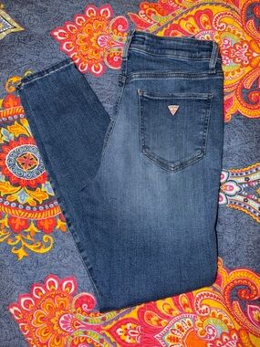 Guess Women's Dark Blue Skinny Jeans with Logo Pocket